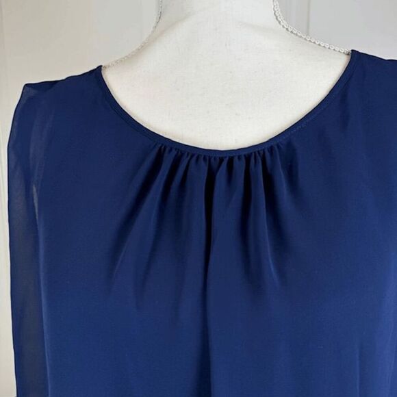 Aidan Mattox Blouson Mini Dress with Sequin Skirt Navy Blue Stretch Size 10 - Picture 3 of 15